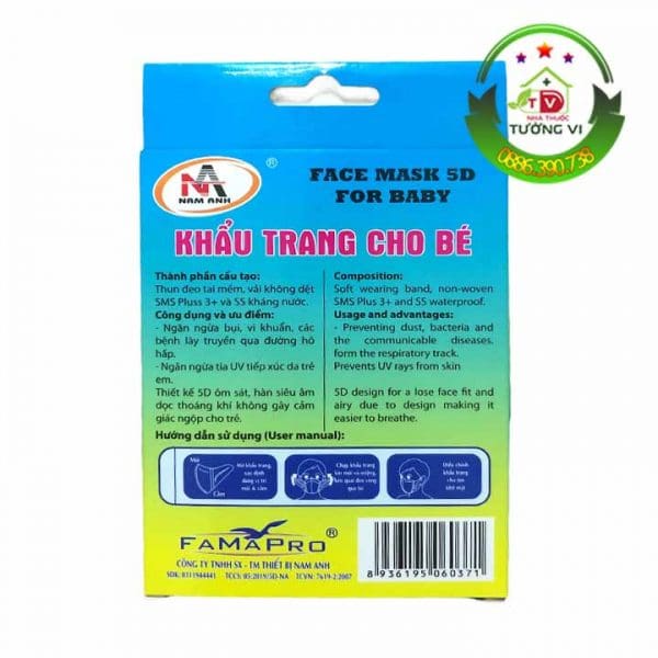 Khẩu trang cho bé 5D Mask Famapro Nam Anh – Kháng khuẩn, lọc bụi, ngừa virus
